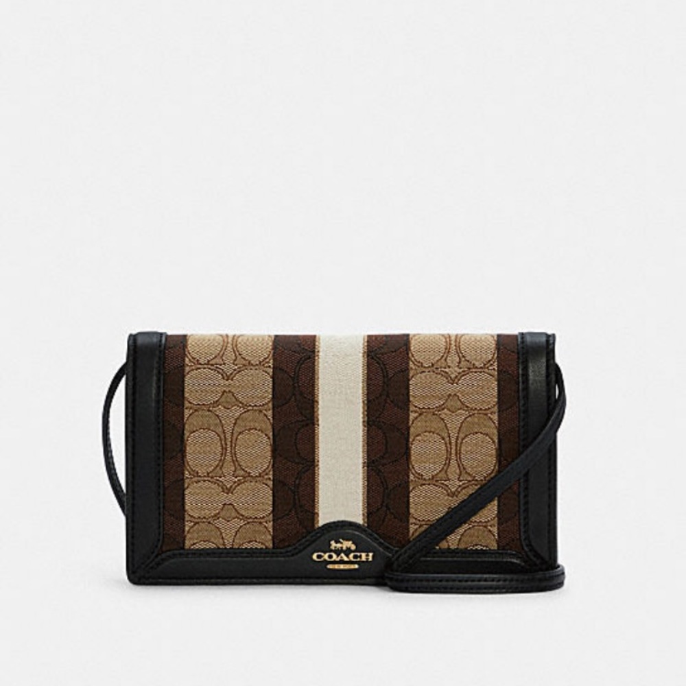 Anna Foldover Clutch Crossbody In Signature Jacquard With Stripe